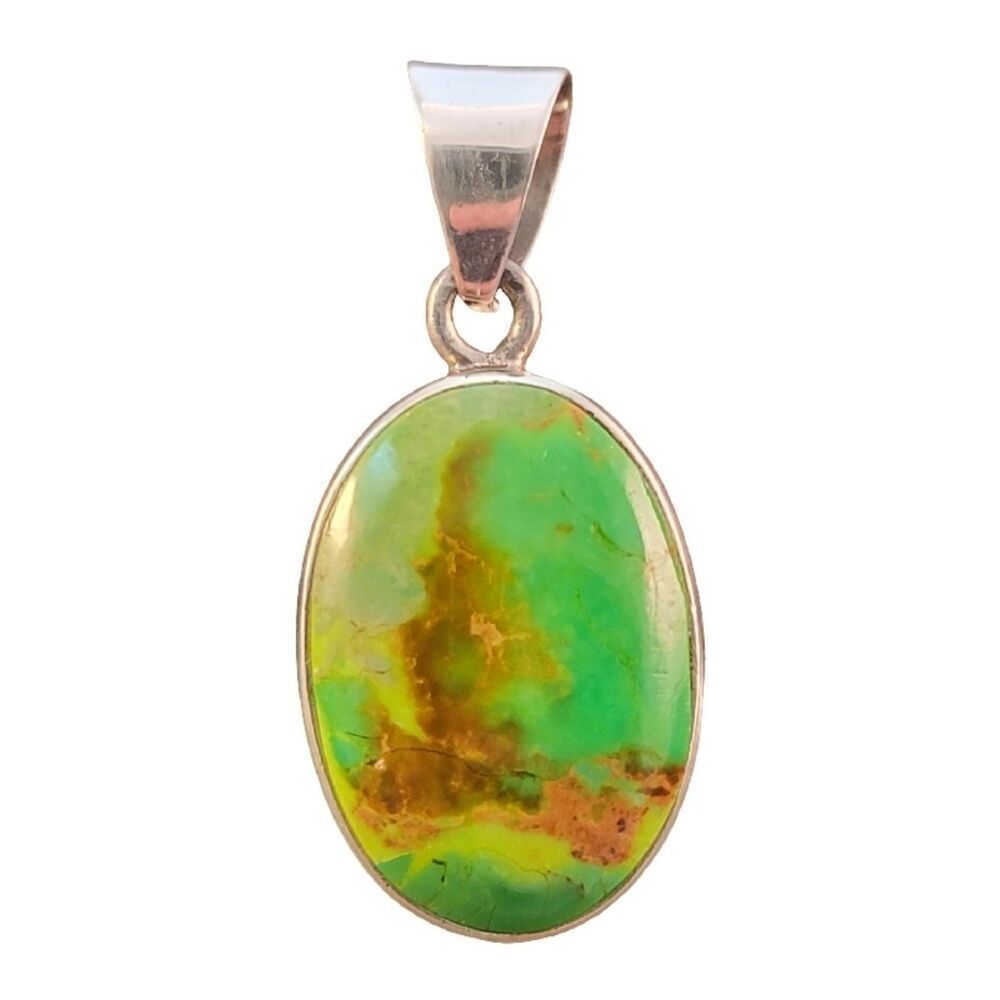 Oval Sterling Royston Green Turquoise Brown Matrix Pendant
